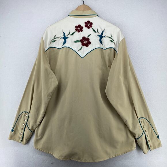 SCULLY Shirt Mens XL Floral Pearl Snap Button Up Western Cowboy Twill Beige - Picture 2 of 16